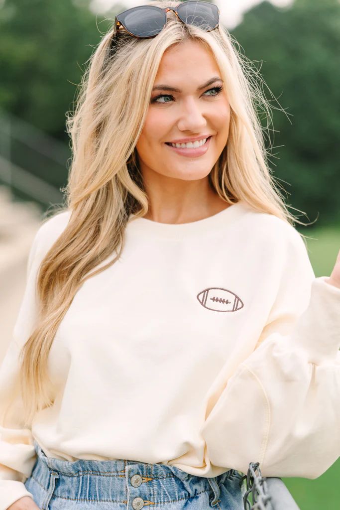 Touchdown Cream Embroidered Pullover | The Mint Julep Boutique