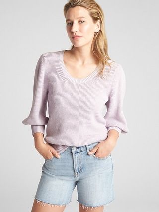 Gap Womens Balloon Sleeve Pullover Sweater Soft Lilac Size XS | Gap US