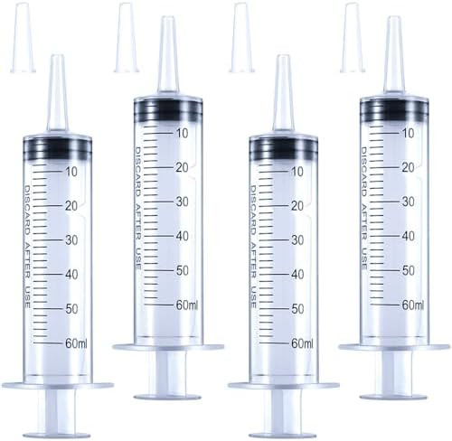 4 Pack 60mL Large Syringe for Liquid with Tip Cap, Plastic Liquid Syringes Individually Sterile S... | Amazon (US)