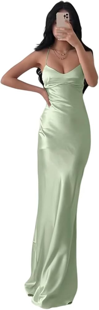 Eightale Satin Bridesmaid Dress for Wedding Long Mermaid Slip Backless Formal Evening Party Gown ... | Amazon (US)