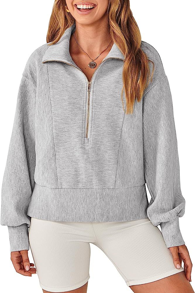 ANRABESS Women Half Zip Cropped Sweatshirt Casual Fleece Quarter Zip Hoodies Knit Pullover Top 20... | Amazon (US)