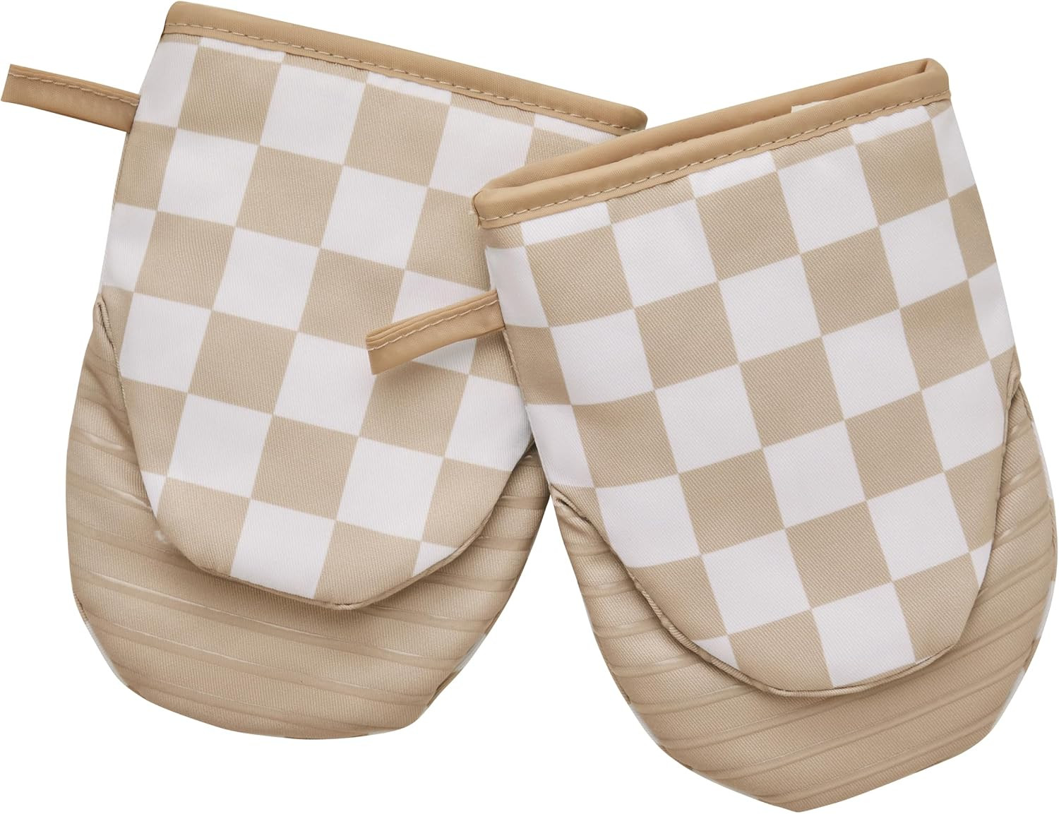 Ohocut Beige Checkered Mini Oven Mitts Heat Resistant, Vintage Retro Checkerboard Mini Silicone Oven Mitts Cute, Non-Slip Small Short Kitchen Oven Gloves Set of 2 | Amazon (US)