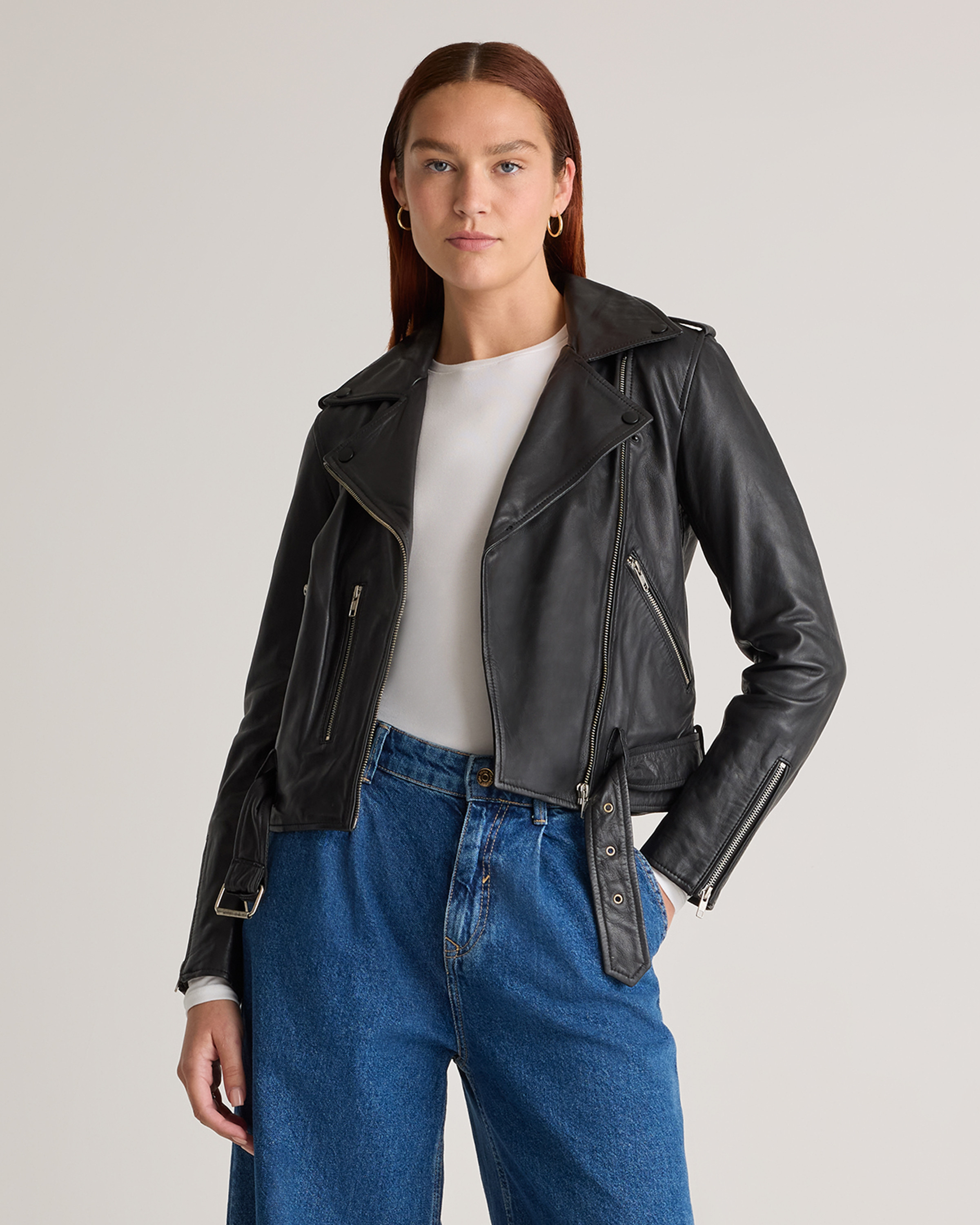 Quince | Women's Motorcycle Jacket in Black, Size Large, Leather | Quince