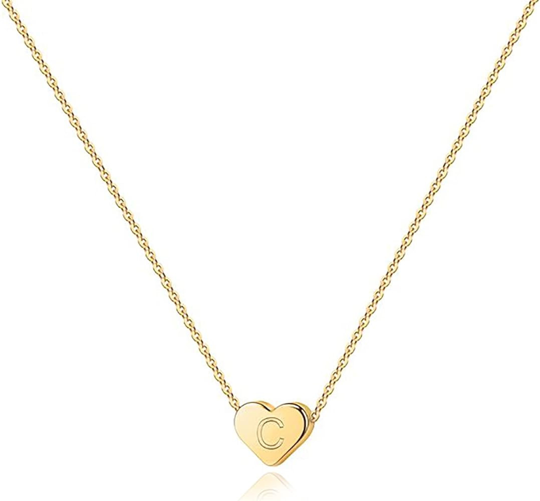 PAVOI 14K Gold Plated Tiny Heart Necklace | Dainty Necklace for Women | Personalized Letter Heart... | Amazon (US)