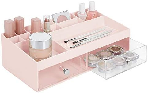 mDesign Wide Plastic Makeup Storage Caddy Organizer for Bathroom Vanity Countertop - 2 Drawers, 1... | Amazon (US)