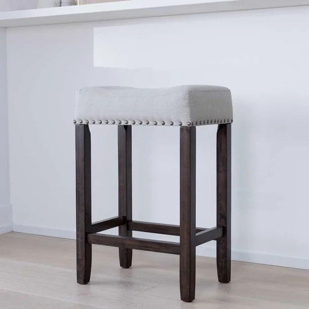 Nathan James Hylie Nailhead Wood Pub-Height Counter Bar Stool 24" Gray Fabric Cushion Dark Brown ... | Walmart (US)