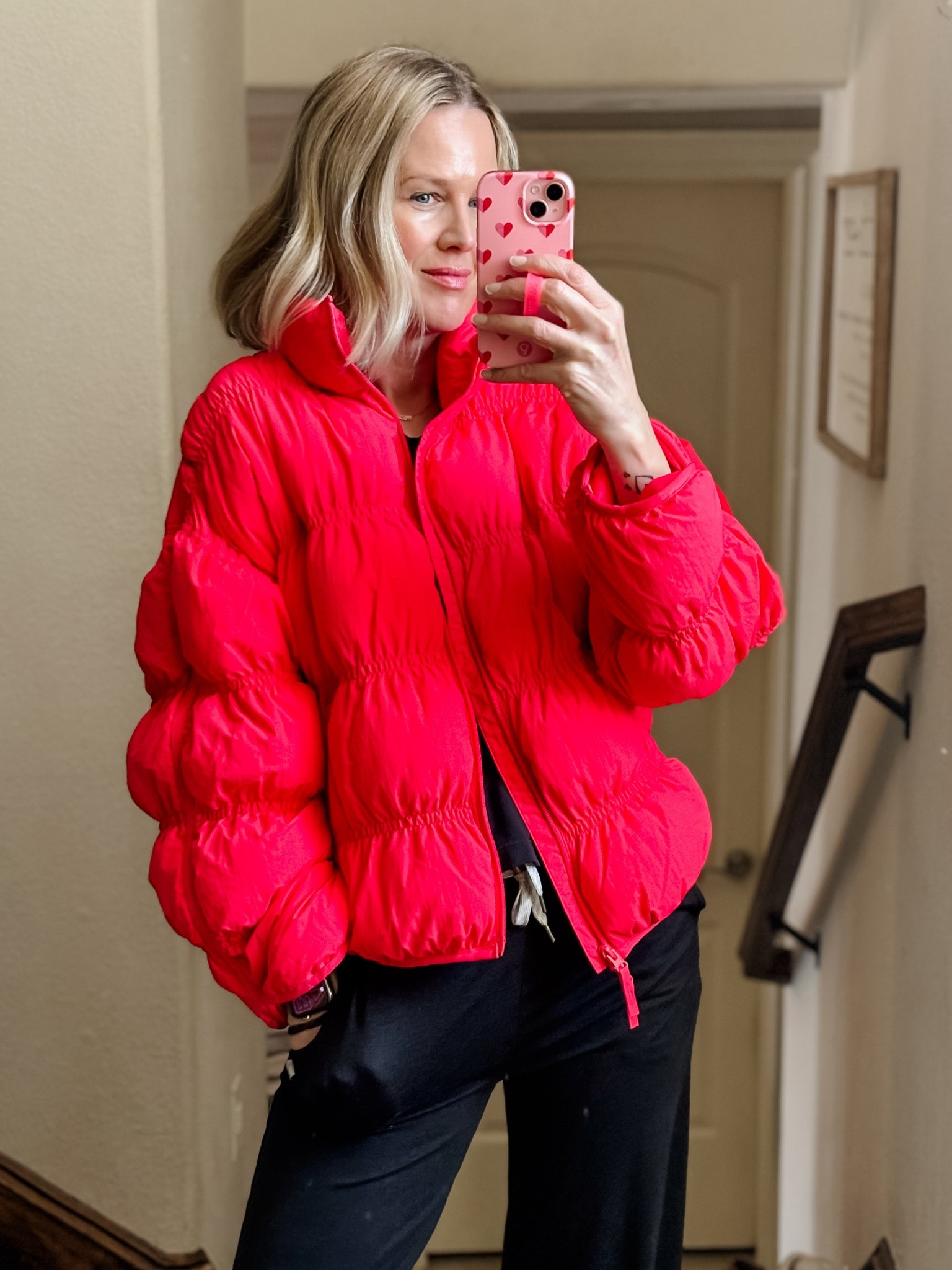 When the jacket arrives & you love it even more in person! The prettiest raspberry pink puffa giving major Free People vibes. Wearing small so I can layer with chunky sweaters. ❤️

#LTKgrwm #LTKootd #LTKOver40