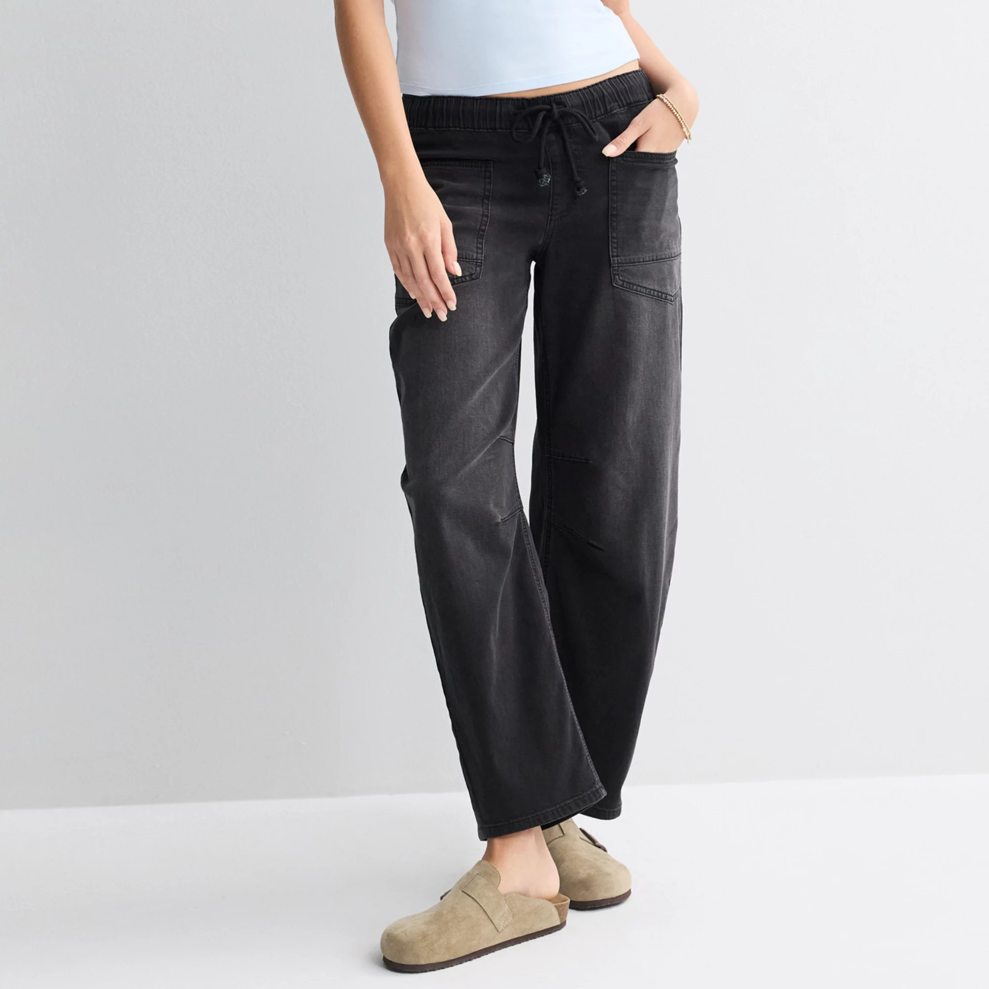 Juniors' SO\u00ae Mid Rise Pull-On Barrel Jeans | Kohl's