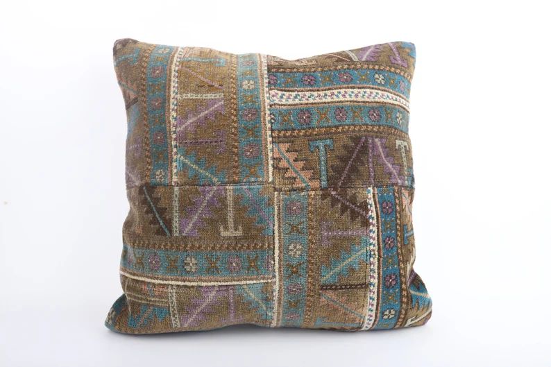Bohemian Kilim Pillow, 24x24 Handwoven Anatolian Turkish Kilim Pillow, Boho Pillow, Couch Accent ... | Etsy (US)