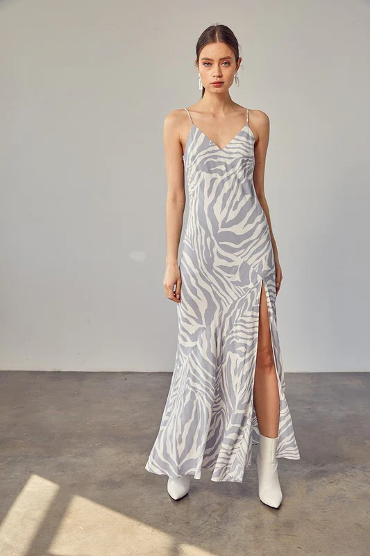 Mustard Seed Front Slit Zebra Slip Maxi Dress - Casual Chic Boutique | Casual Chic Boutique