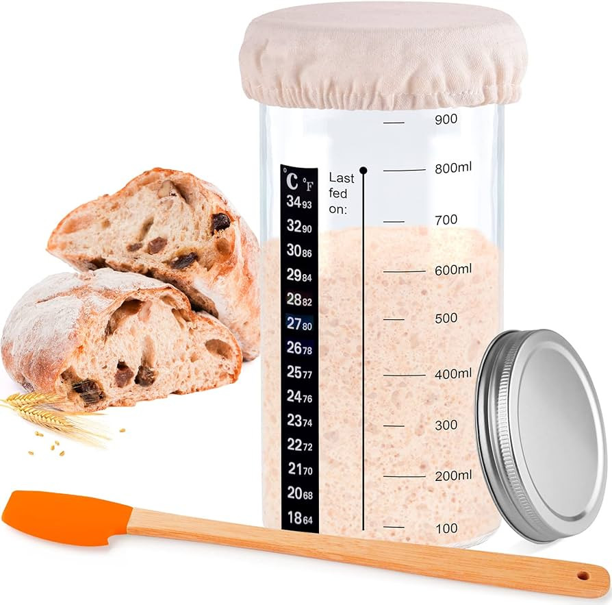 NEOBELLA Sourdough Starter Kit, 35 oz Sourdough Starter Jar with Thermometer, Feeding Date Band, ... | Amazon (US)