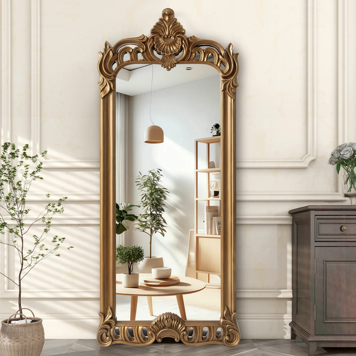 Euri Vintage Gold Arched Full Length Mirror 75'' H | Wayfair North America