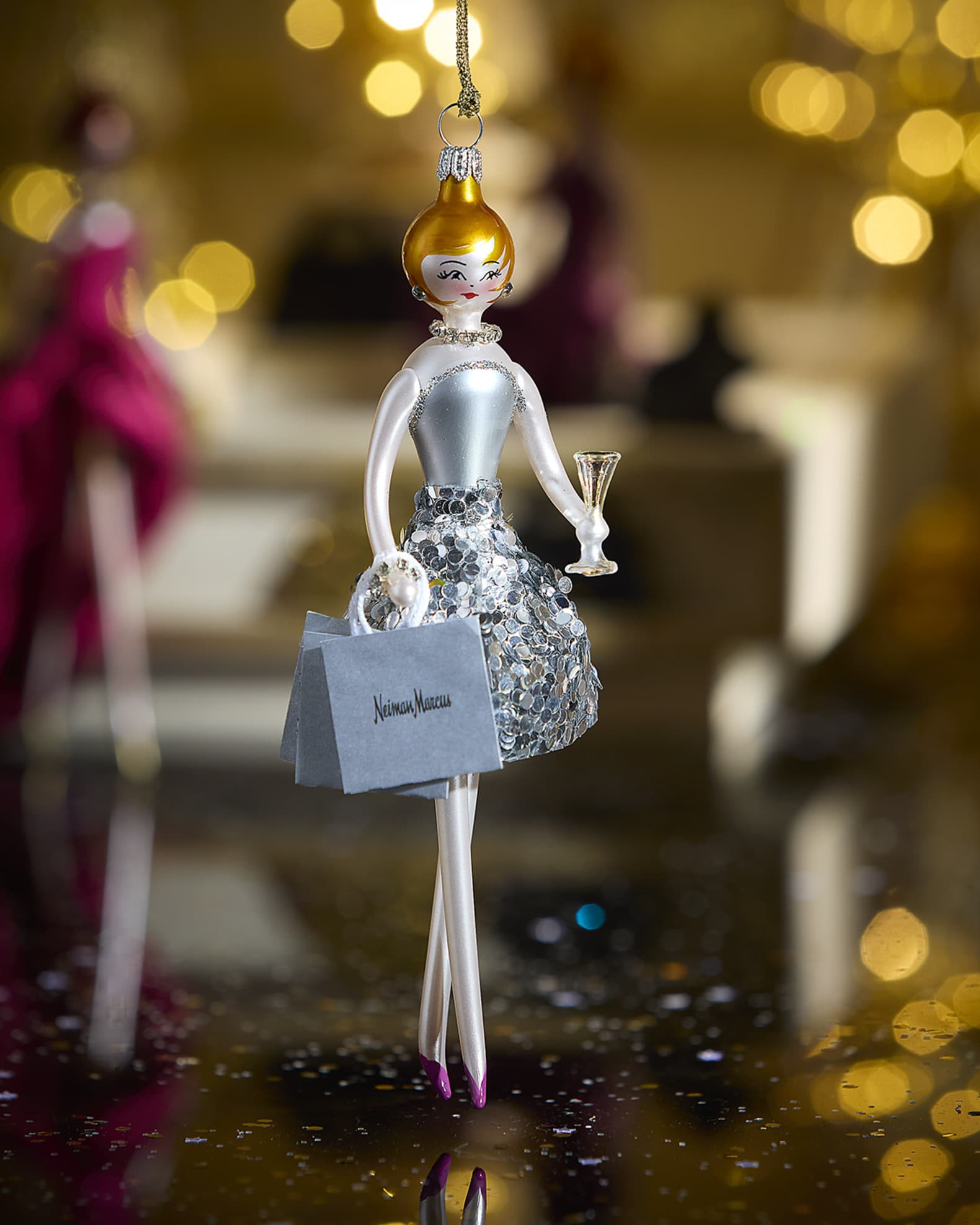 Fashionista in Silver Party Dress Christmas Ornament | Neiman Marcus