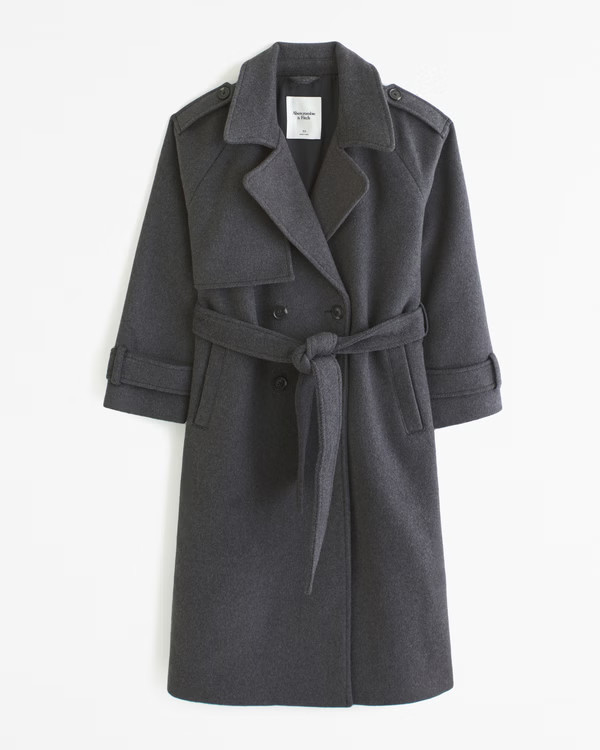 Women's Wool-Blend Trench Coat | Women's Clearance | Abercrombie.com | Abercrombie & Fitch (US)