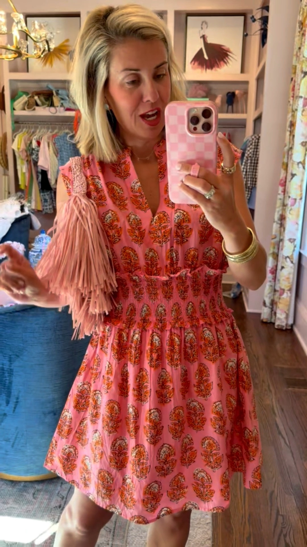 This dress is soooo adorable! Pink & orange is always a favorite of mine. I’m in size small dress. Grab my bag and bling sandals on sale! I normally wear a size 8 in sandals, but I did ￼did size down to a 7.

*Use my code CATHERINE20 for 20% off Orders of $100+ at Anthropologie

 *Use my code Catherine20 on A+B
 *Use code my Mixandmatchmadness on Loopy

#LTKSeasonal #LTKOver40 #LTKmomlife