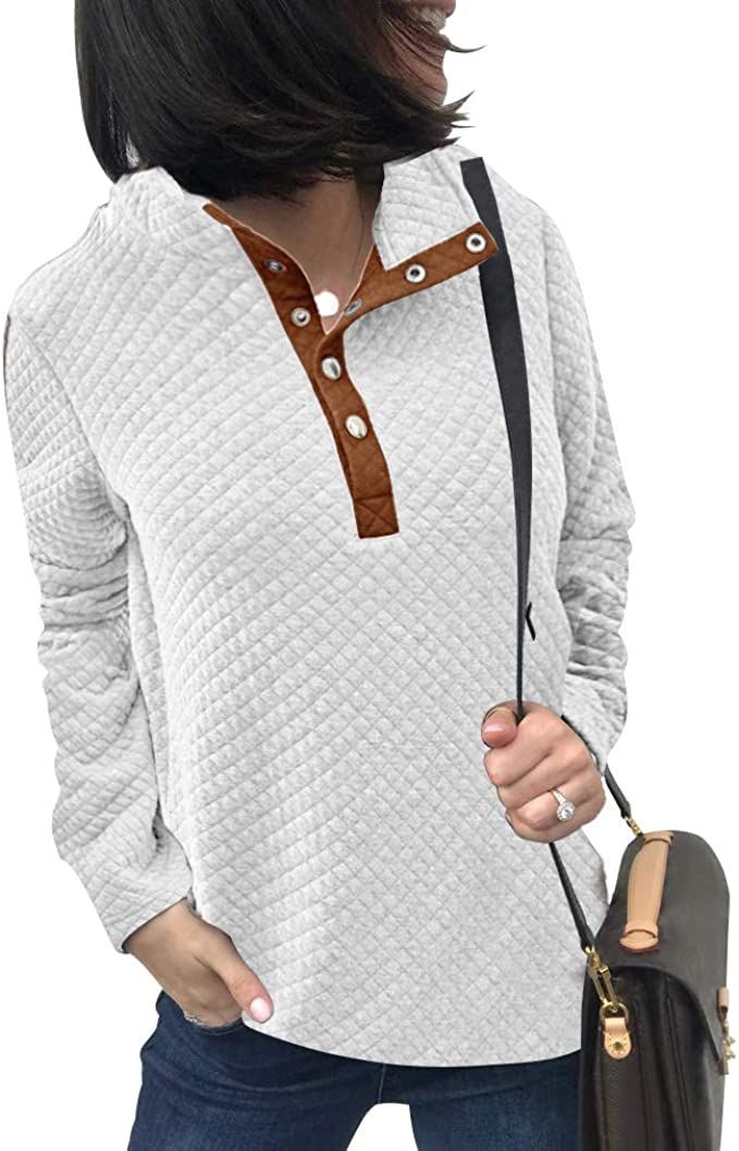 BTFBM Women Fashion Quilted Pattern Lightweight Zipper Long Sleeve Plain Casual Ladies Sweatshirt... | Amazon (US)