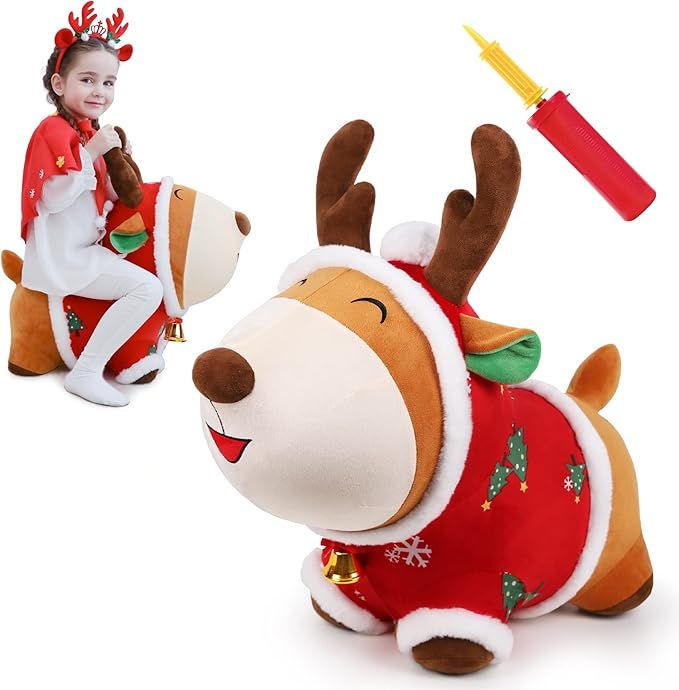 iPlay, iLearn Bouncy Pals Christmas Reindeer Bouncy Horse Toys, Hopping Animals, Inflatable Ride ... | Amazon (US)
