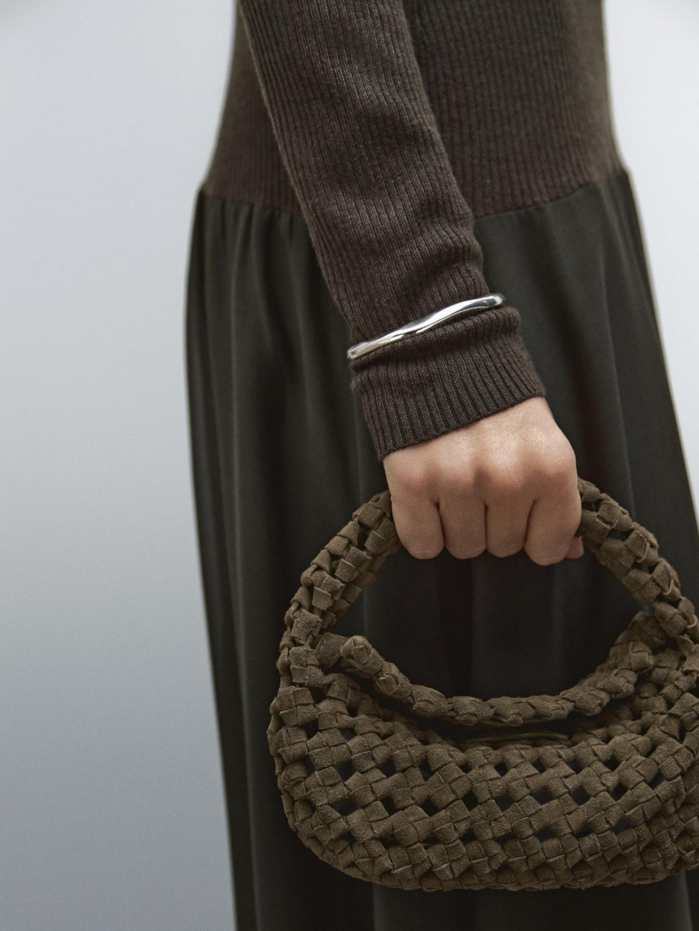 Split suede braided mini bag | Massimo Dutti UK