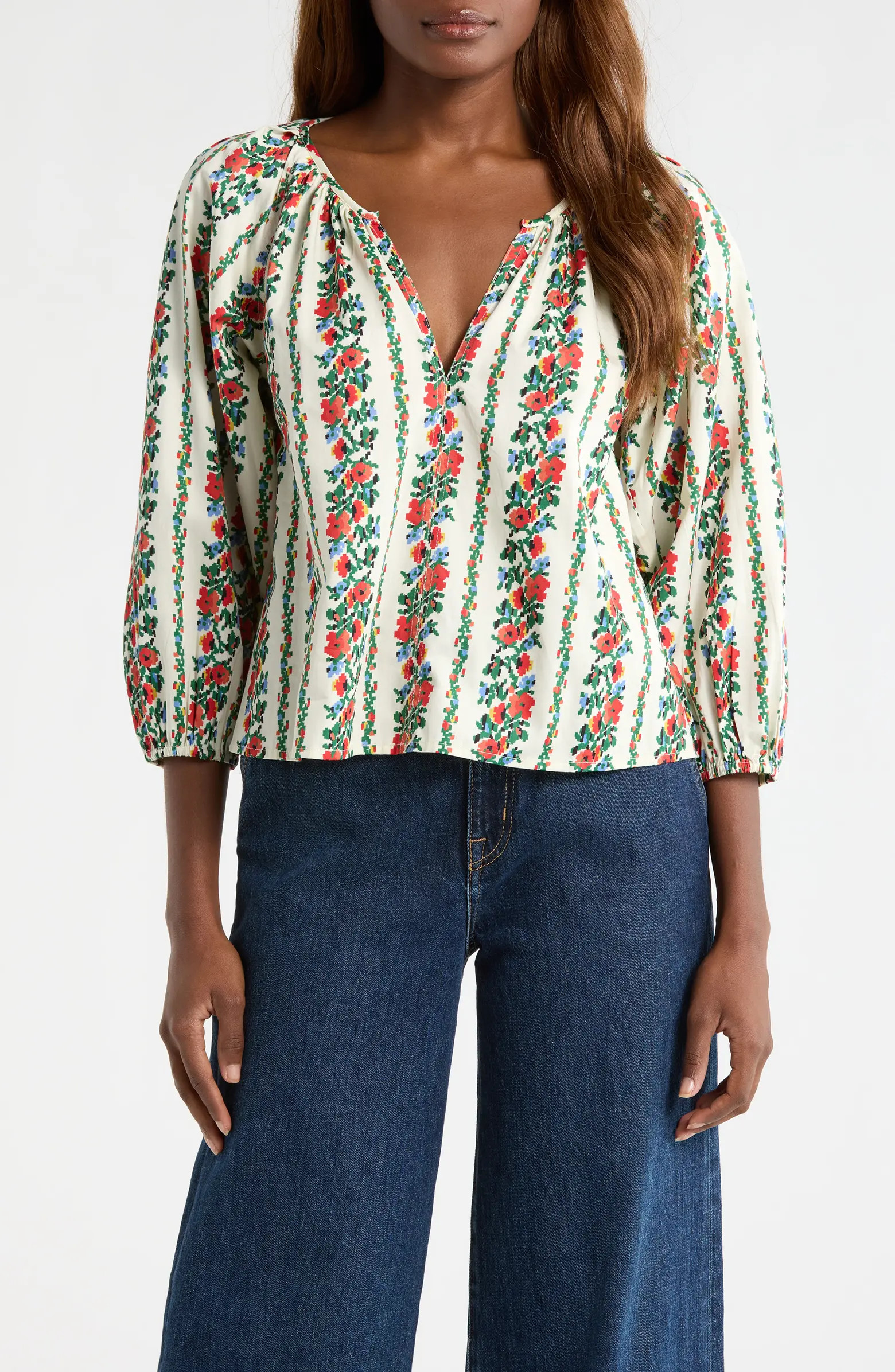 The Chariot Floral Cotton Peasant Top | Nordstrom