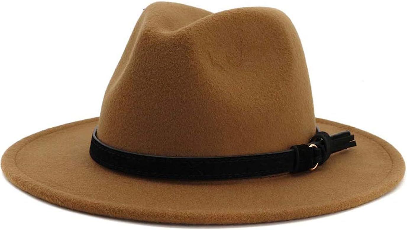 Men & Women Vintage Wide Brim Fedora Hat with Belt Buckle | Amazon (US)