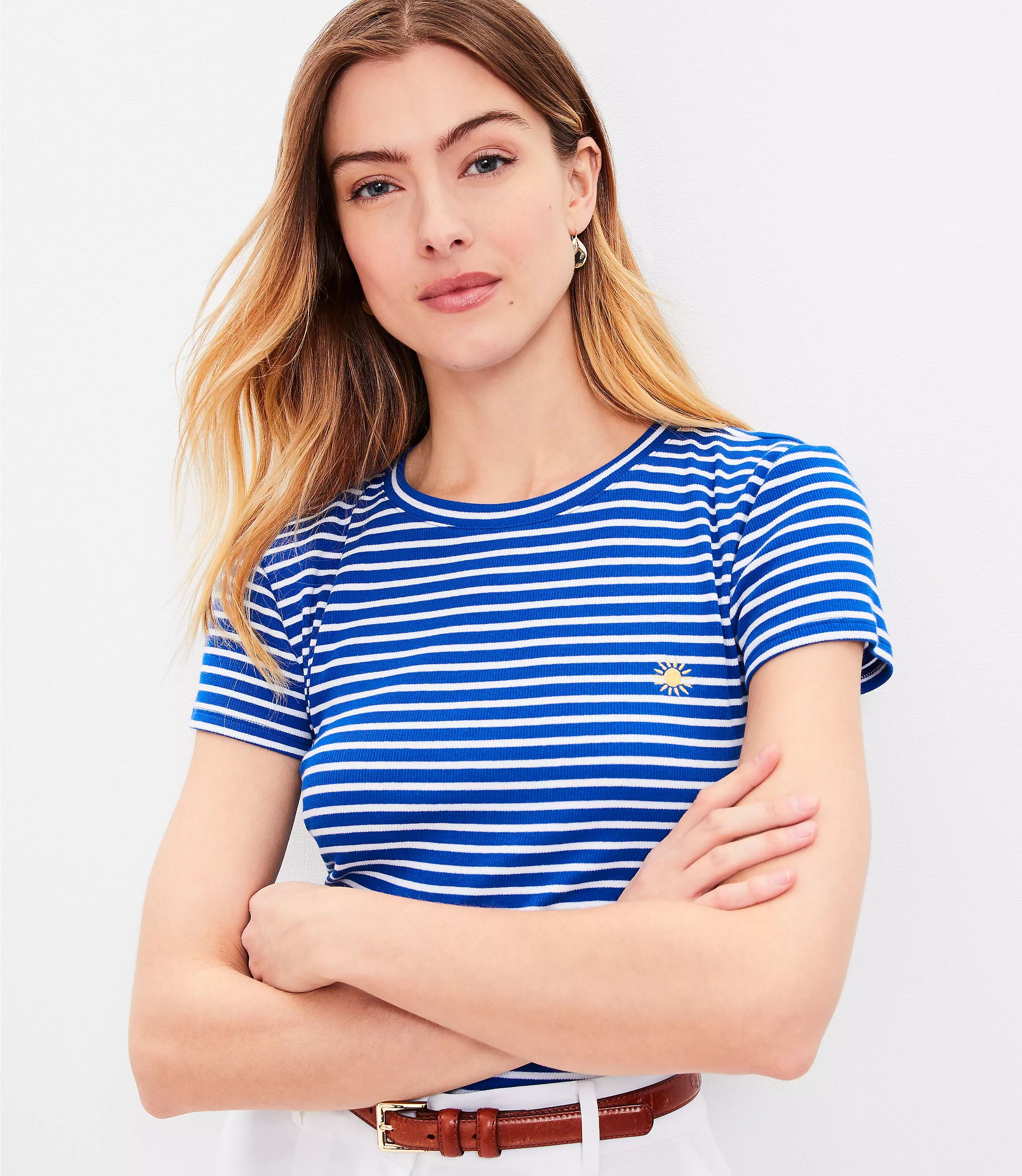 Sun Stripe Ribbed Tee | LOFT