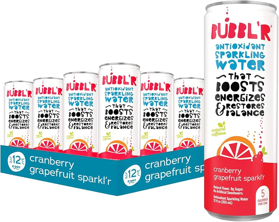 BUBBL'R cranberry grapefruit sparkl'r, Antioxidant Sparkling Water with Natural Caffeine, 0g Suga... | Amazon (US)