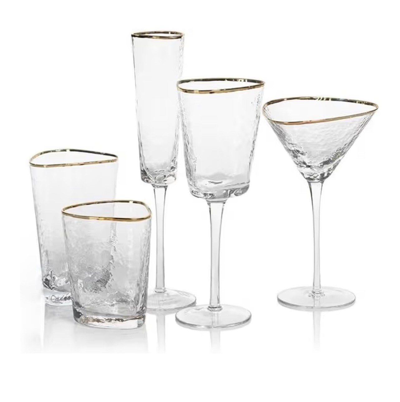 The most unique glassware ever! Hammered triangular glasses, hammered glasses, gold rimmed triangular glasses, stemware 

#LTKHome