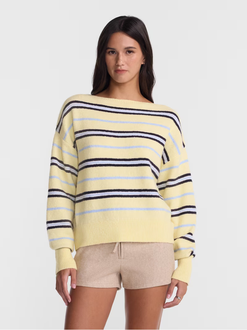 No Boundaries Dropped Shoulder Boat Neck Pullover Sweater, Women\u2019s & Women\u2019s Plus XXS-4... | Walmart (US)