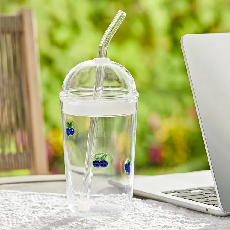 Better Homes & Gardens Glass Sipper Double Blueberry Icon with Glass Lid | Walmart (US)