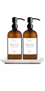 Vine Creations Amber Glass Soap Dispenser 2 Pack, Thick 16oz Bottles Rustproof Stainless Steel Pu... | Amazon (US)