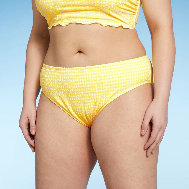 Juniors' Plus Size Textured Gingham Cheeky Bikini Bottom - Xhilaration™ Yellow | Target