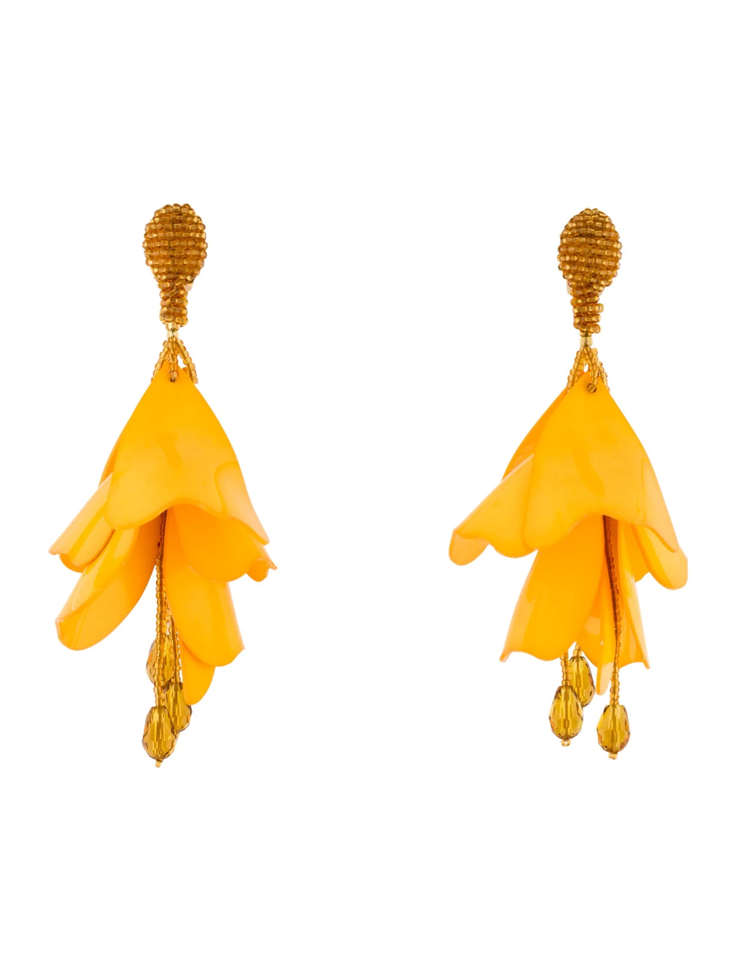 Oscar de la Renta Impatiens Flower Drop Clip-On Earrings - Yellow Clip-On, Earrings - OSC275244 |... | The RealReal