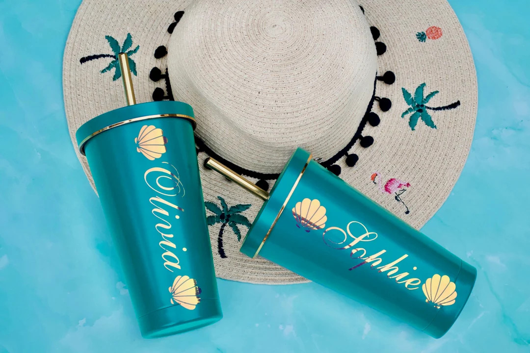 Personalized Teal With Shell Mermaid Tumblers, Vacation Tumblers, Cabo Bachelorette Favors, Bride... | Etsy (US)