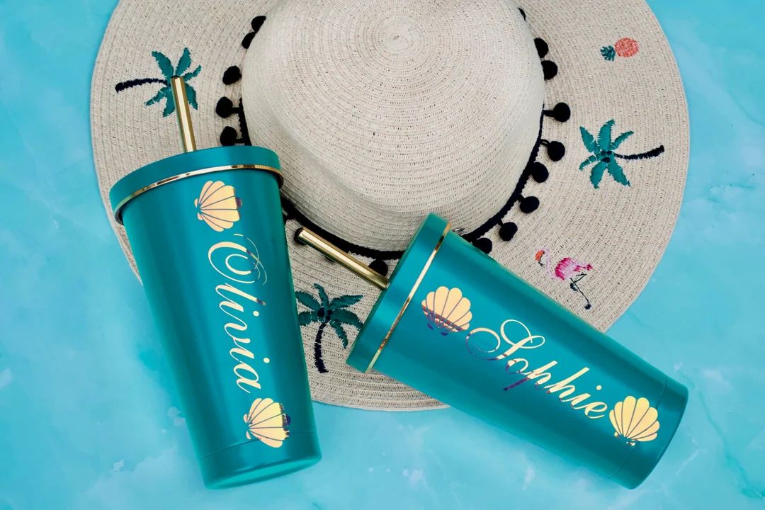 Personalized Teal With Shell Mermaid Tumblers, Vacation Tumblers, Cabo Bachelorette Favors, Bride... | Etsy (US)