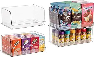 Set Of 4 Clear Pantry Organizer Bins Stackable Household Plastic Food Storage Basket with Wide Op... | Amazon (US)