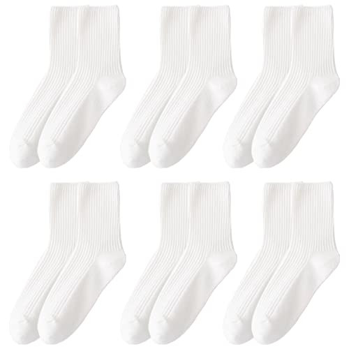 MarJunSep Crew Socks for Women - Cute Thin Cotton Fall Slouch Ankle Socks in Box Clean Vanilla Girl Aesthetic (US, Numeric, 4, 11, Regular, Regular, white crew socks women 6 Pairs) | Amazon (US)