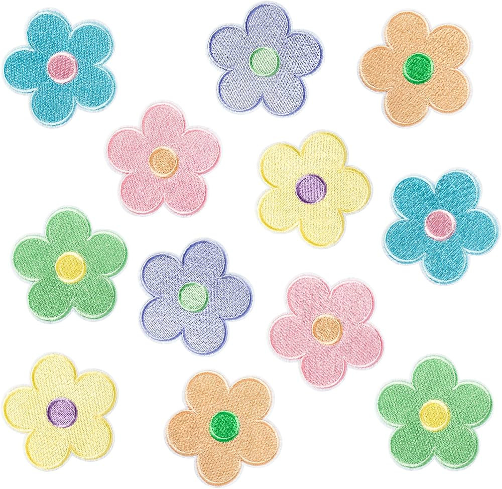 12 Pcs Cute Flowers Iron on Patches Colorful Danish Pastel Kidcore Aesthetic Sew on Applique Y2K ... | Amazon (US)