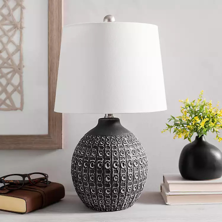 Dark Gray Textured Round Table Lamp | Kirkland's Home