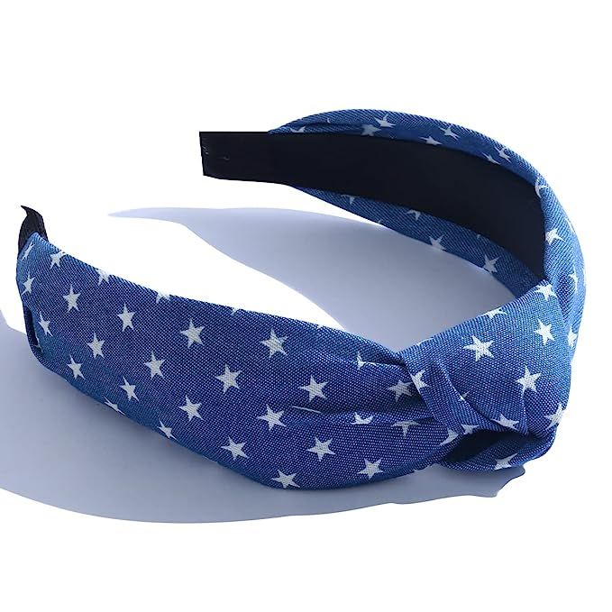 Knotted Headbands For Women Non Slip Fashion Design Blue With White Stars Hair Hoop Hairband For ... | Amazon (US)