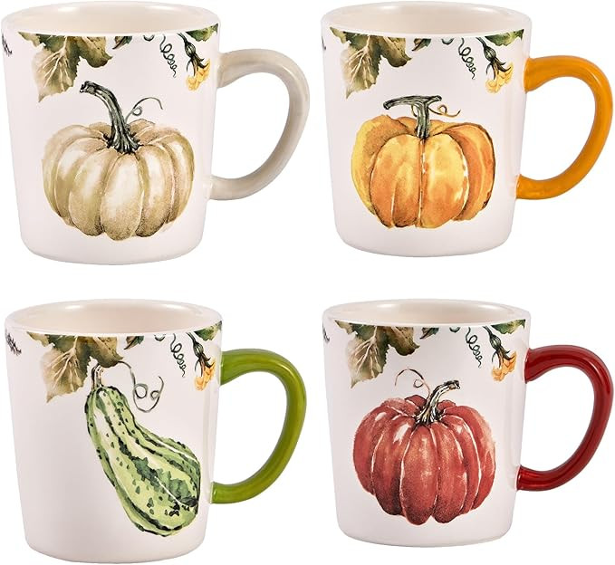Bico Pumpkin Feast Ceramic Mugs, Set of 4, for Coffee, Tea, Drinks, Microwave & Dishwasher Safe | Amazon (US)