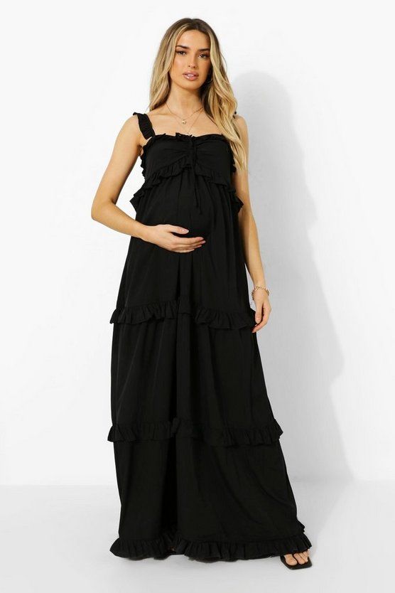 Maternity Frill Shoulder Maxi Dress | Boohoo.com (US & CA)