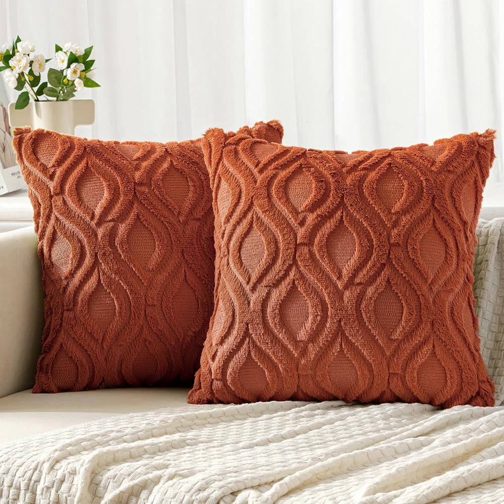 MIULEE Fall Rust Throw Pillow Covers 20x20 Inch, Soft Plush Faux Wool Couch Pillow Covers Set of ... | Amazon (US)