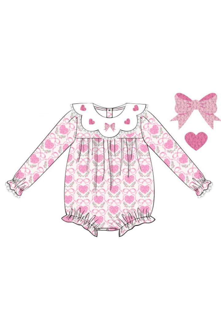 Pre-Order French Knot Heart and Bow Bubble | The Smocked Flamingo