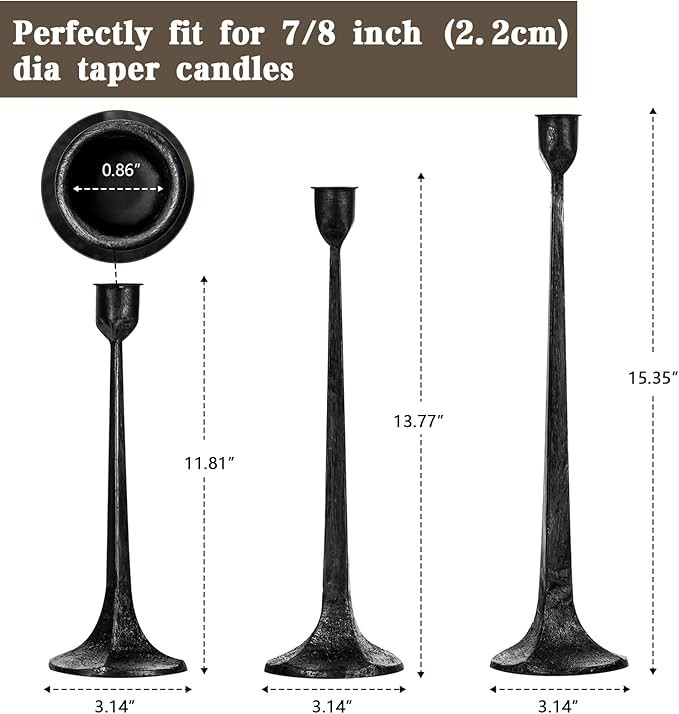 Iron Taper Candle Holder Set of 3 - Decorative Tall Candle Stand, Candlestick Holder for Wedding,... | Amazon (US)
