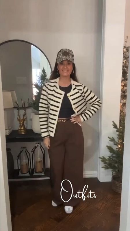 Trending fall fashion includes plaid pants, leather accents and skirts, cardigans, stripped tops, trousers, sneakers, boots and mule flats- color combinations like brown and black with gold accents are chic and fun 

#LTKstyletip #LTKSeasonal #LTKover40