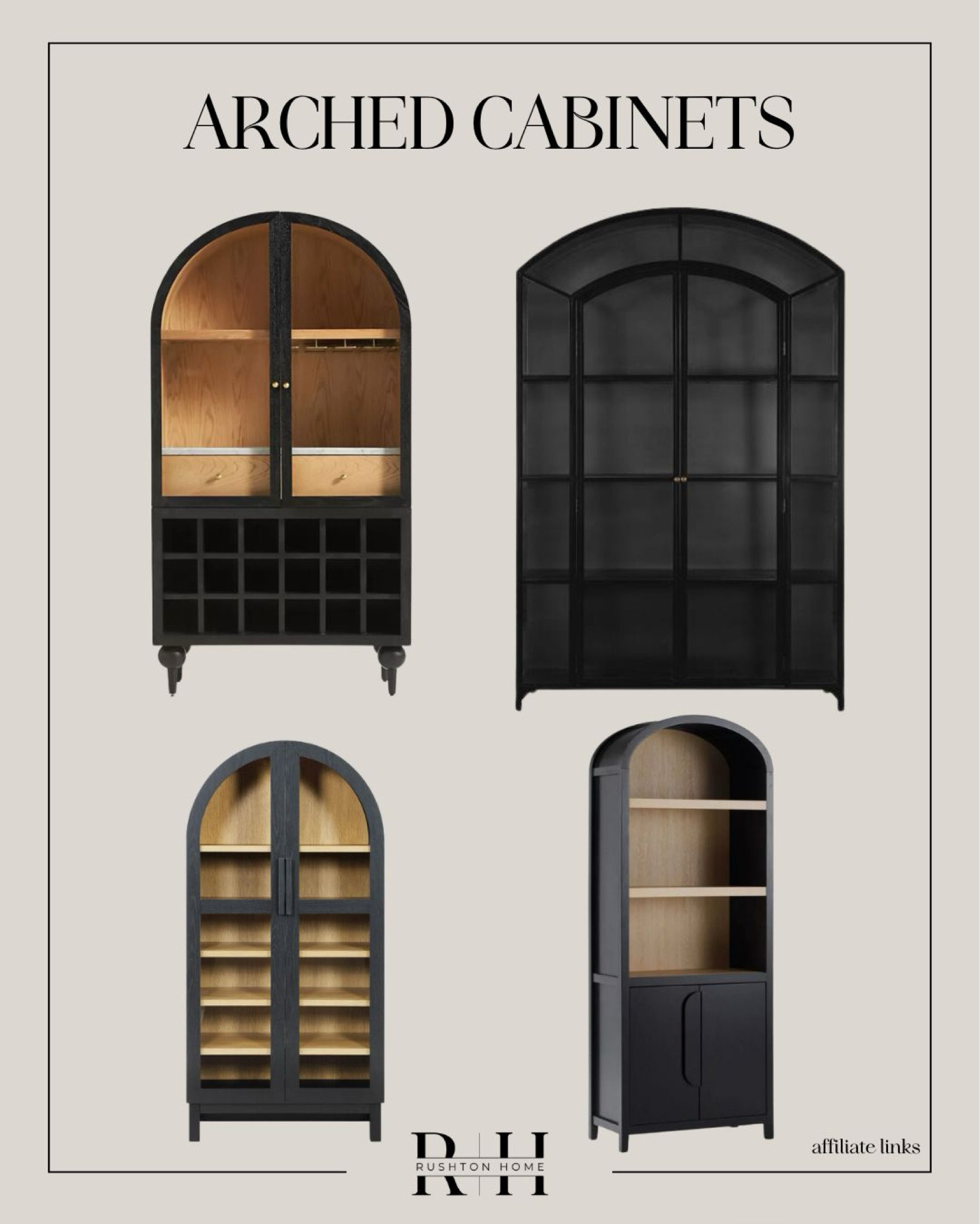 Unique and beautiful arched cabinets!

Display cabinets, cabinet decor, display shelf, decor shelf, decor cabinet, living room styling, dining room styling