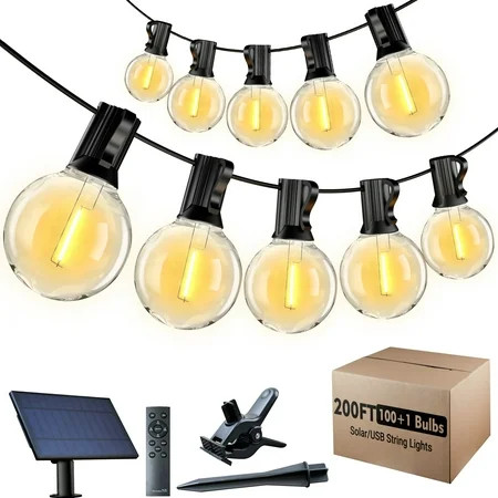 DAYBETTER 200FT Solar Outdoor String Lights, with 100 G40 Shatterproof Bulbs,Solar Powered, Waterproof Hanging Lights for Patio Garden Decor | Walmart (US)