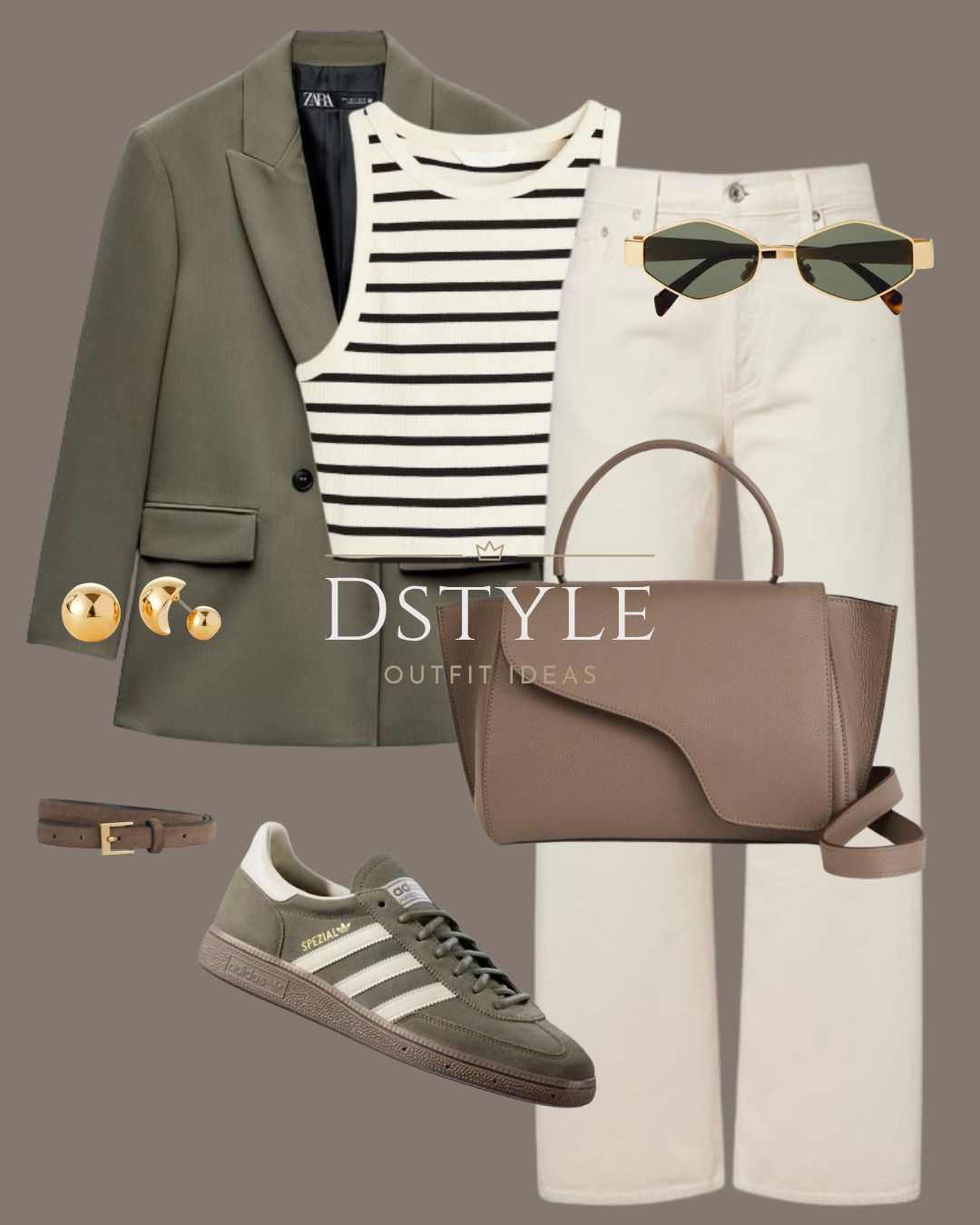 Mixing olive tones with crisp stripes and cream denim for that perfect effortless chic look. This blazer is a total wardrobe staple!

Olive blazer, striped tank top, cream jeans, Adidas Spezial, quiet luxury, workwear style.

#LTKootd #LTKWorkwear