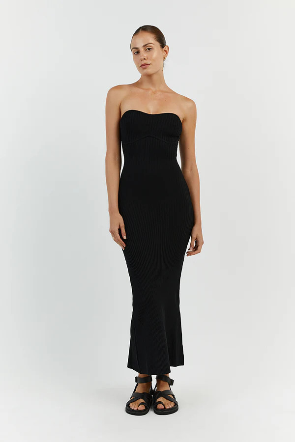 RAVEN BLACK BANDEAU MIDI DRESS | DISSH