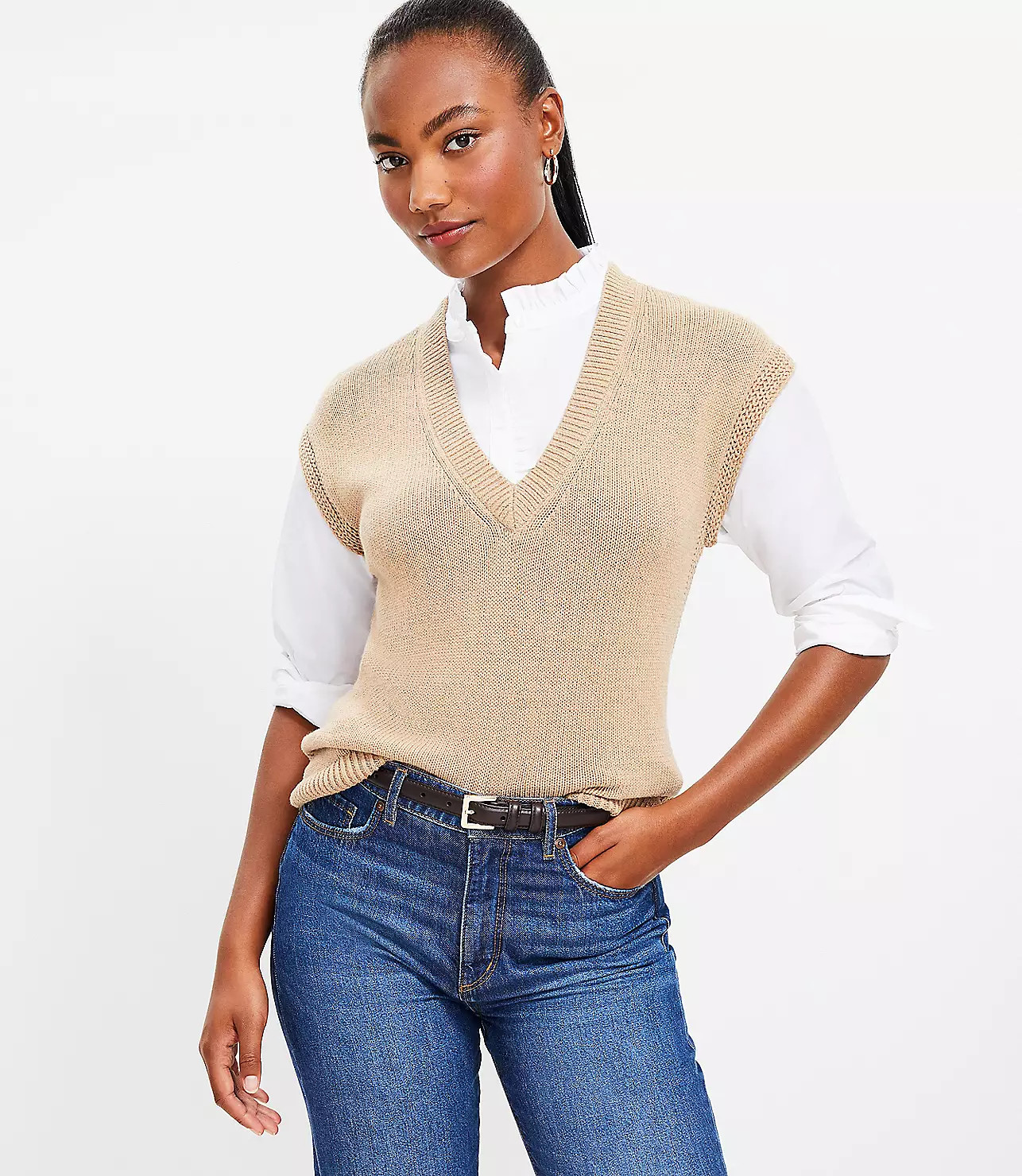 Ruffle Collared Tunic Sweater Vest | LOFT